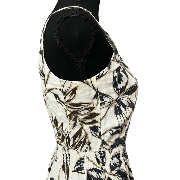 J Crew 0 Foil Leaf Zip Front 100% Linen Boho Chic Tropical Beachy A-Line Dress - Picture 3 of 16